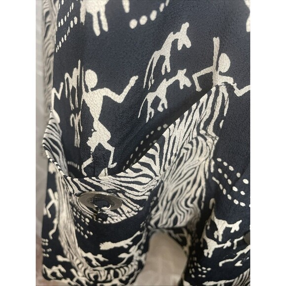 Avenue Top Womens Size 30 Black Button Up Long Sleeve Oversized Flowy Patterned - Picture 5 of 10